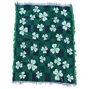 Vintage Irish Themed Shamrock Tapestry Throw Blanket Double Sided Checkered